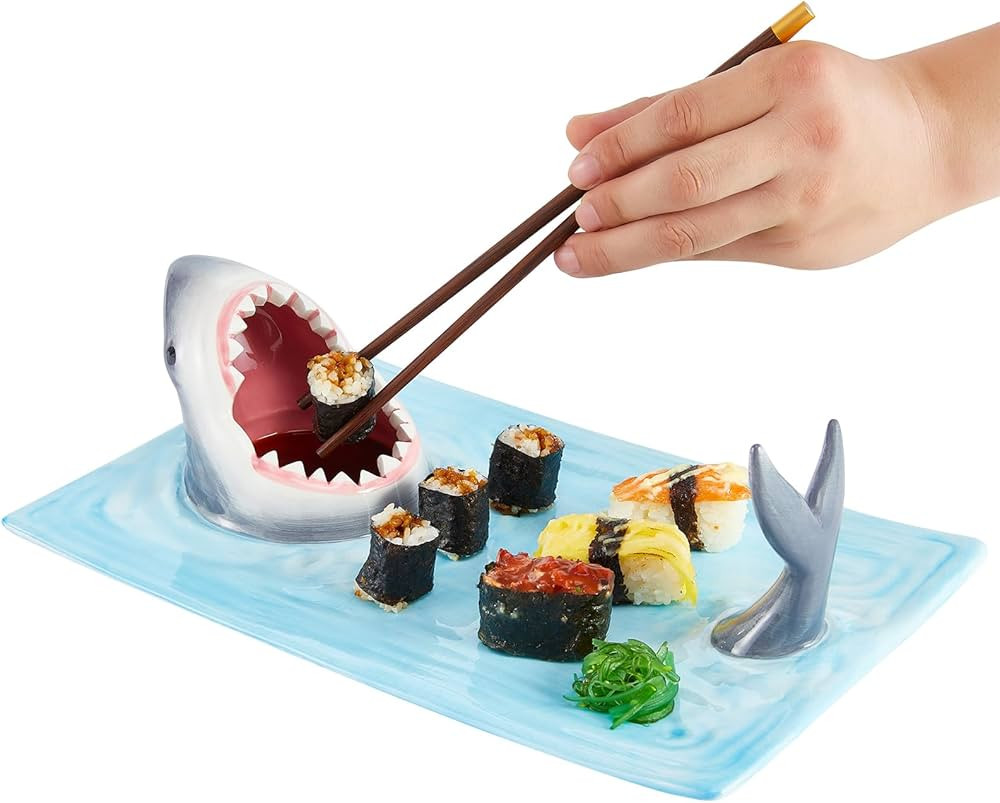 Shark Ceramic Sushi Plate Creative Shark Shaped Serving Platter Hand-Painted Food Serving Tray wi... | Amazon (US)