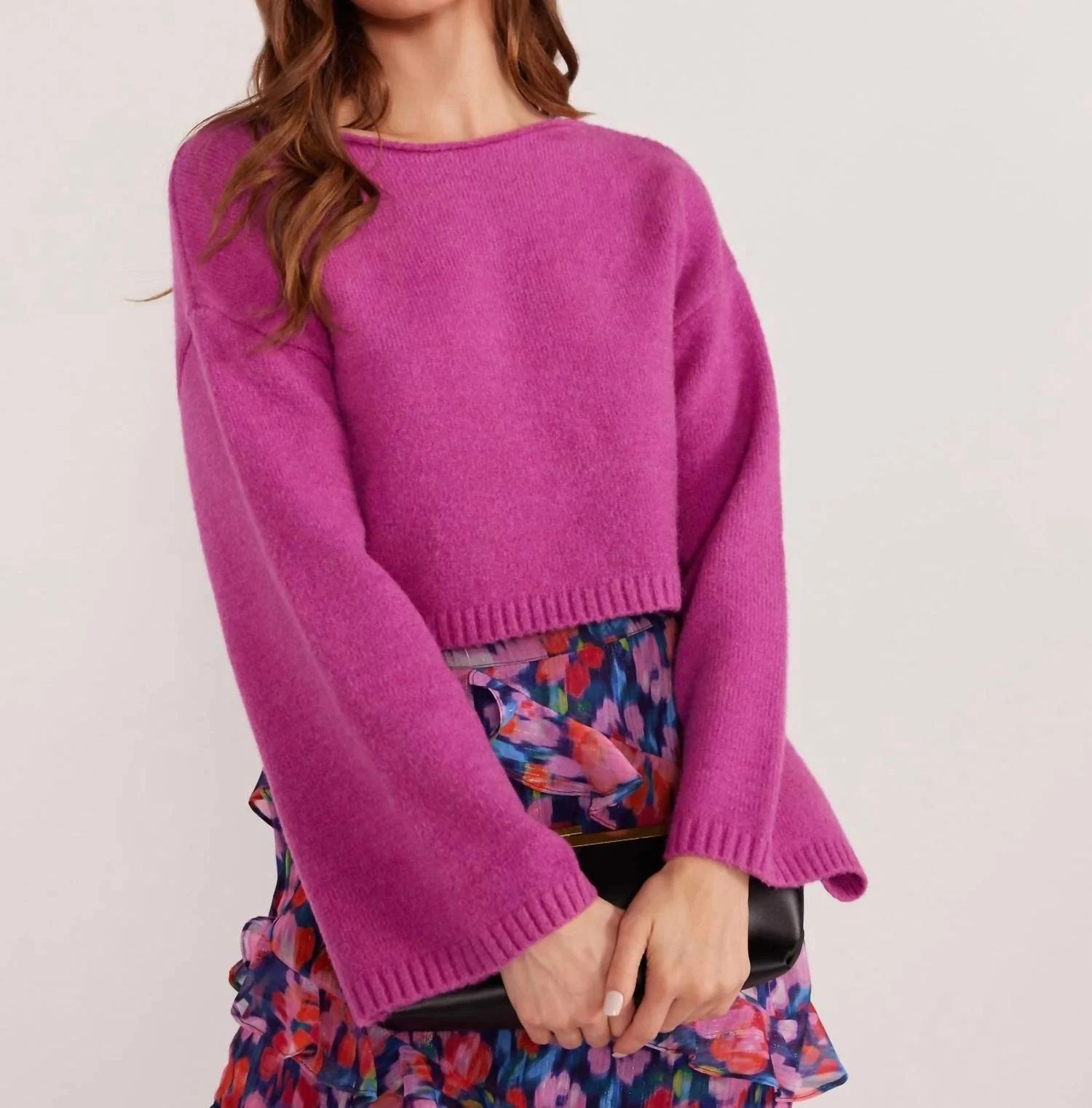 Elissa Cropped Sweater In Magenta | Shop Simon