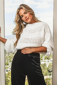 Newx JoJo White Soft Snow Fuzzy Cutout Knit Sweater | Cupshe US