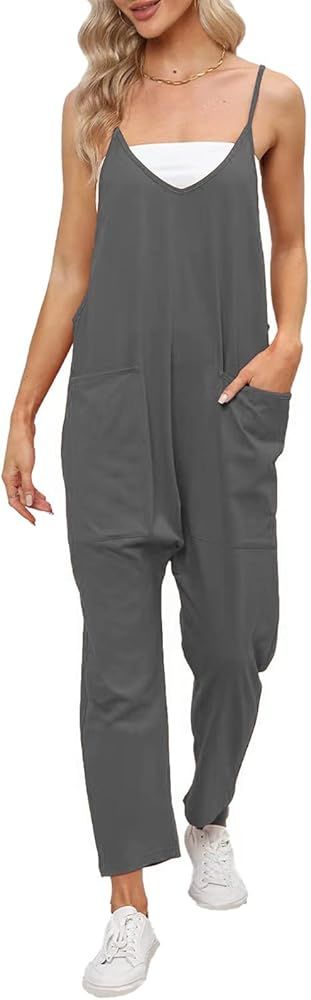 DEEP SELF Women's Loose Casual V Neck Sleeveless Jumpsuits Spaghetti Straps Harem Long Pants Overall | Amazon (US)