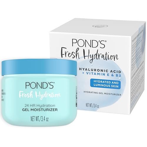 POND’S Fresh Hydration Gel Moisturizer – 24 HR Hydration with Vitamin E, Hyaluronic Acid & Vitamin B3 – Alcohol & Oil-Free Face Moisturizer – Dermatologist Tested, 3.4 oz | Amazon (US)