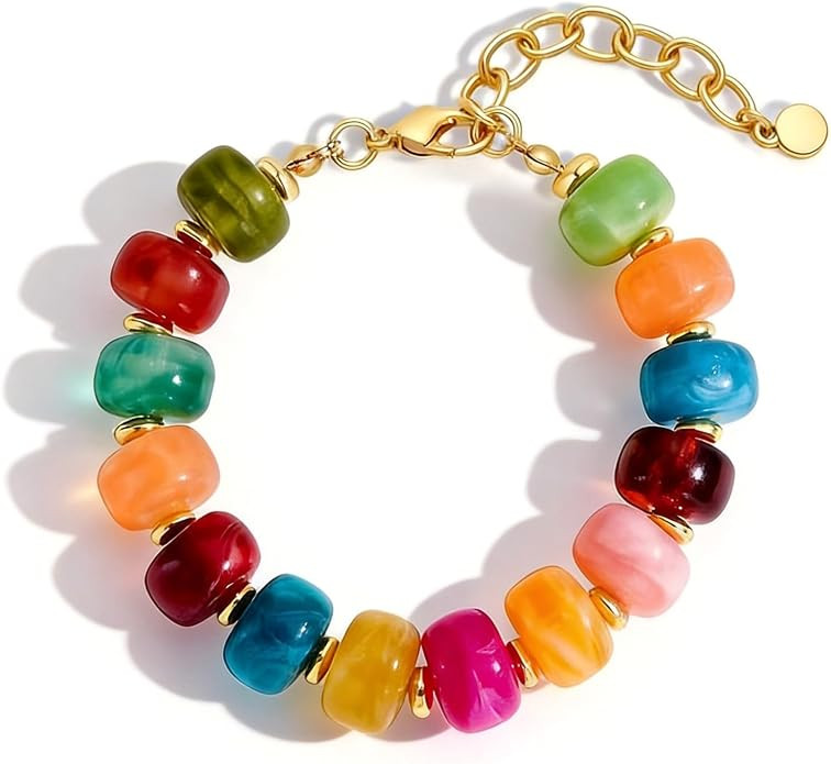 Chunky Beaded Bracelet for Women Colorful Beaded Bracelets Adjustable Acrylic Resin Statement Jew... | Amazon (US)
