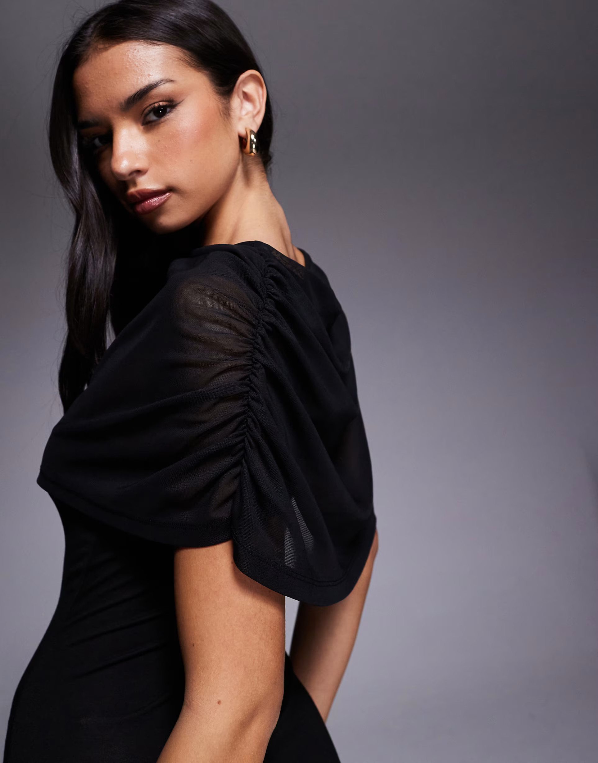 ASOS DESIGN mesh cape detail maxi dress in black | ASOS (Global)