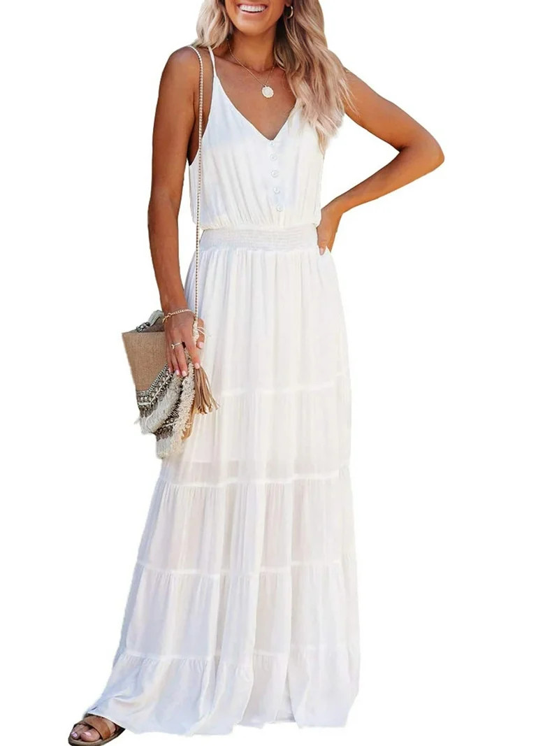 PRETTYGARDEN Women's Casual Summer Dress Spaghetti Strap Sleeveless High Waist Beach Long Maxi Su... | Walmart (US)