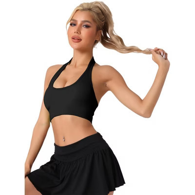 Allegra K Women's Halter Backless Ribbed Sports Bras Workout Fitness Black Medium | Target