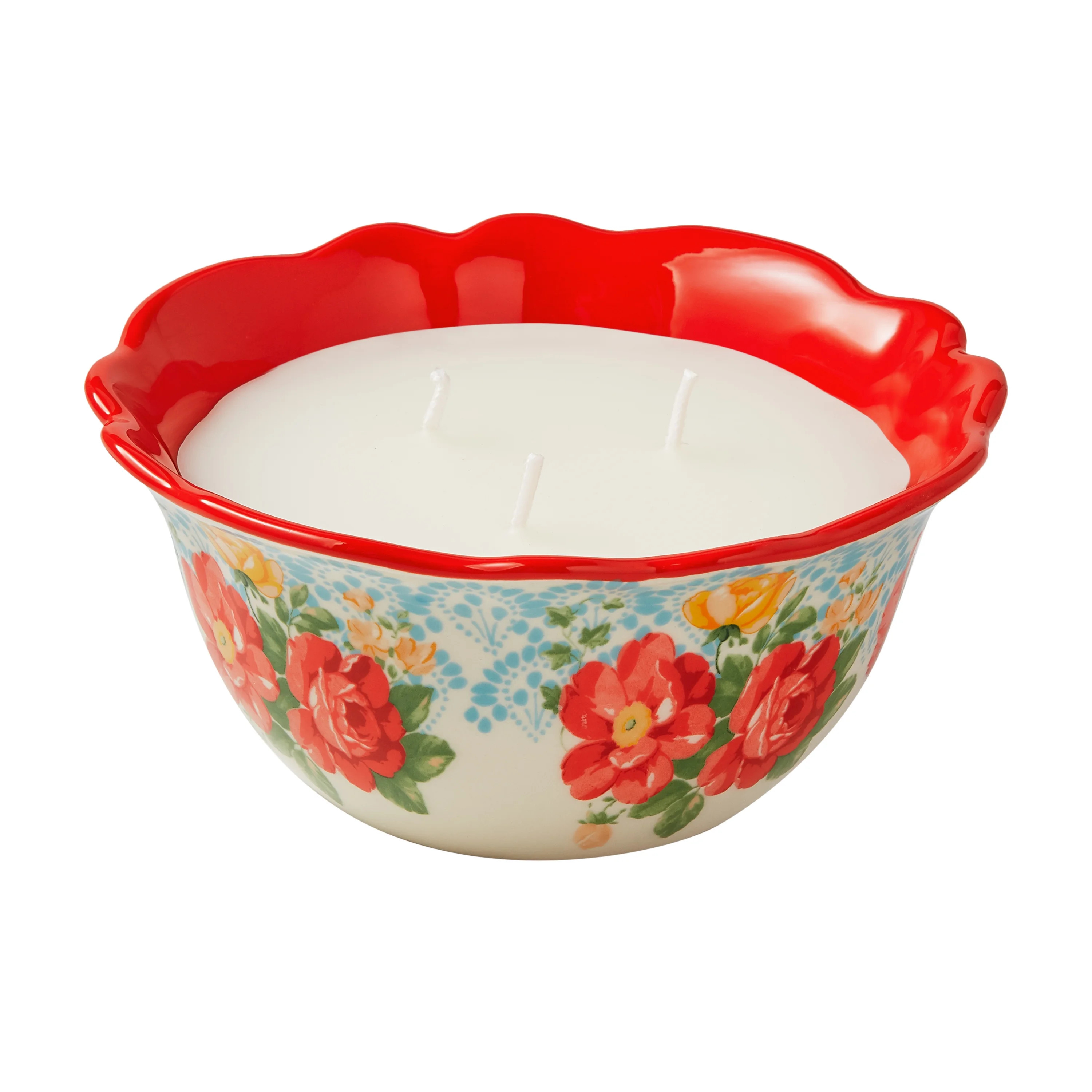 The Pioneer Woman Vintage Floral 3-Wick Outdoor Citronella Candle, Red | Walmart (US)