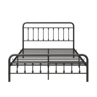 Black Metal Frame Queen Platform Bed with Vintage Headboard | The Home Depot
