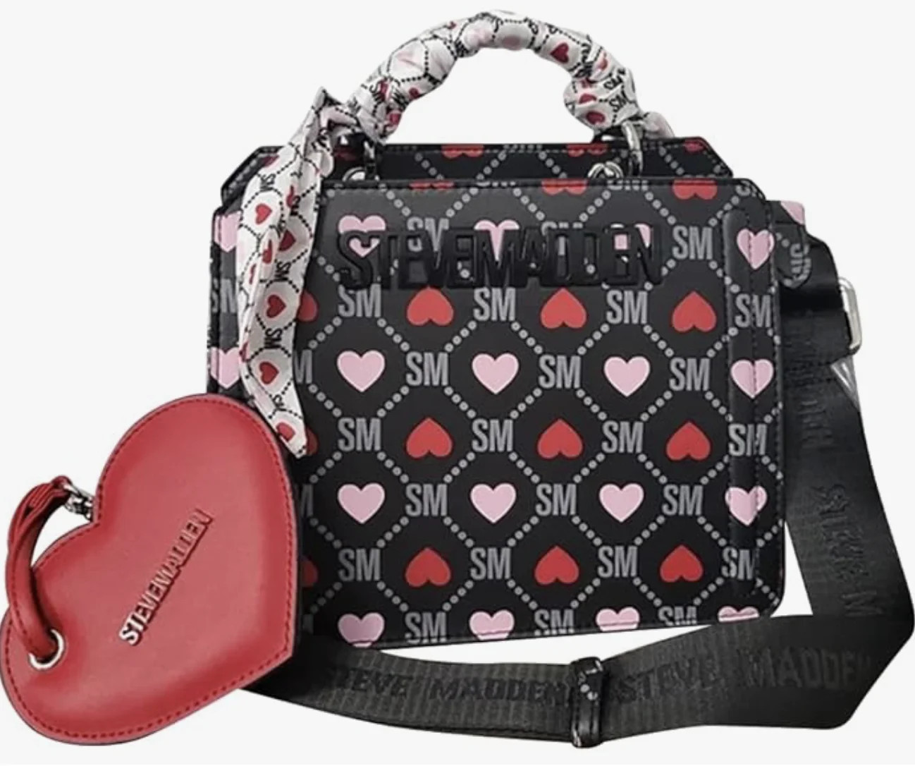 Steve Madden Womens Bevelyn Convertible Crossbody Bag, Black/Hearts Multi | Walmart (US)