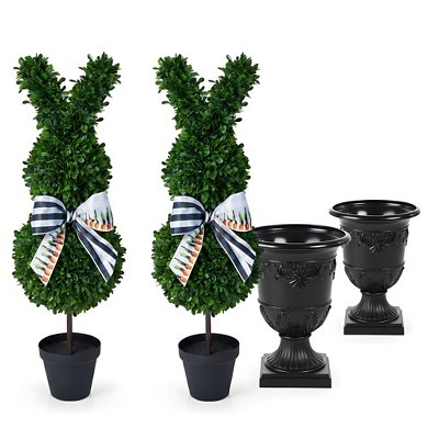 Dr.Planzen 36'' Artificial Bunny Topiary Tree with Urn Planter, UV-Resistant Faux Rabbit Plant, Indoor Outdoor Fake Plant Decor - Easter Gift Set of 2 | Target