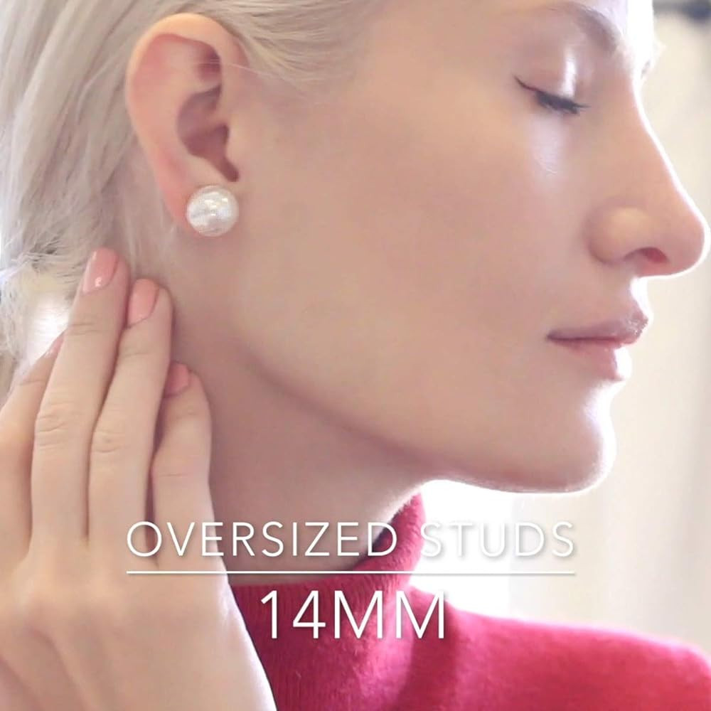 Humble Chic Big Simulated Pearl Earrings for Women - Oversized Classic Faux Round Large Ear Studs, H | Amazon (US)