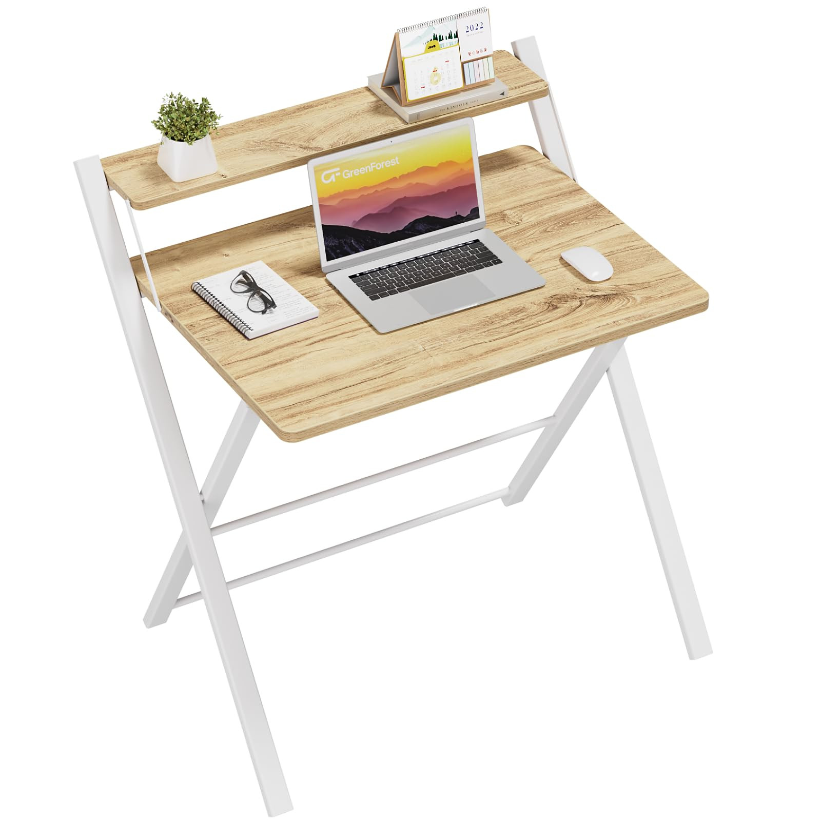 GreenForest Portable Small Desk No Assembly, 2-Tier Compact Computer Desk with Shelf, Space Savin... | Amazon (US)