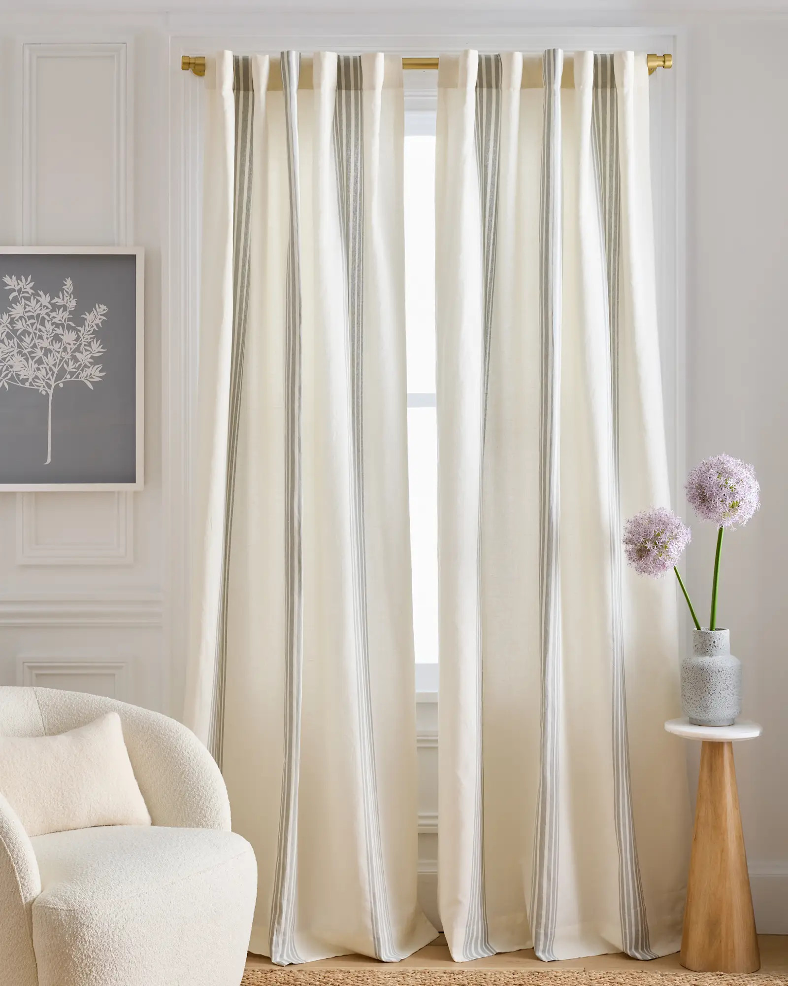 Coastal Stripe Linen/Cotton Curtain in Ivory/Navy | Quince