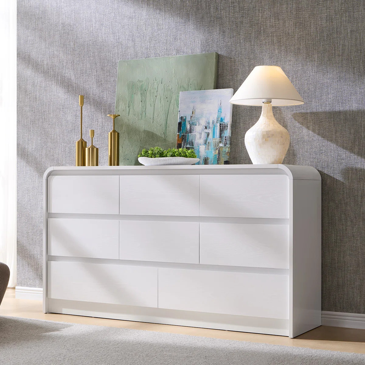 Modern 8 Drawers Dresser for Bedroom, 55" Wide Dressers & Chest of Drawers w/Curved Profile Desig... | Wayfair North America