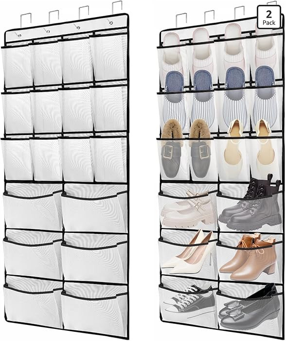 2 Packs Over the Door Shoe Organizer, 36 Large Mesh Pockets Hanging Shoe Boots Rack Holder, Close... | Amazon (US)