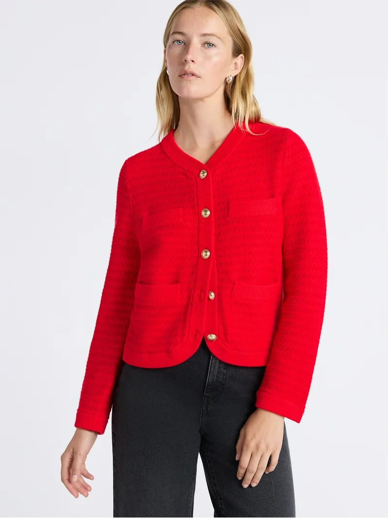 Free Assembly Women's Textured Cardigan Sweater with Double Welt Pockets, Midweight, Sizes XS-XXL | Walmart (US)