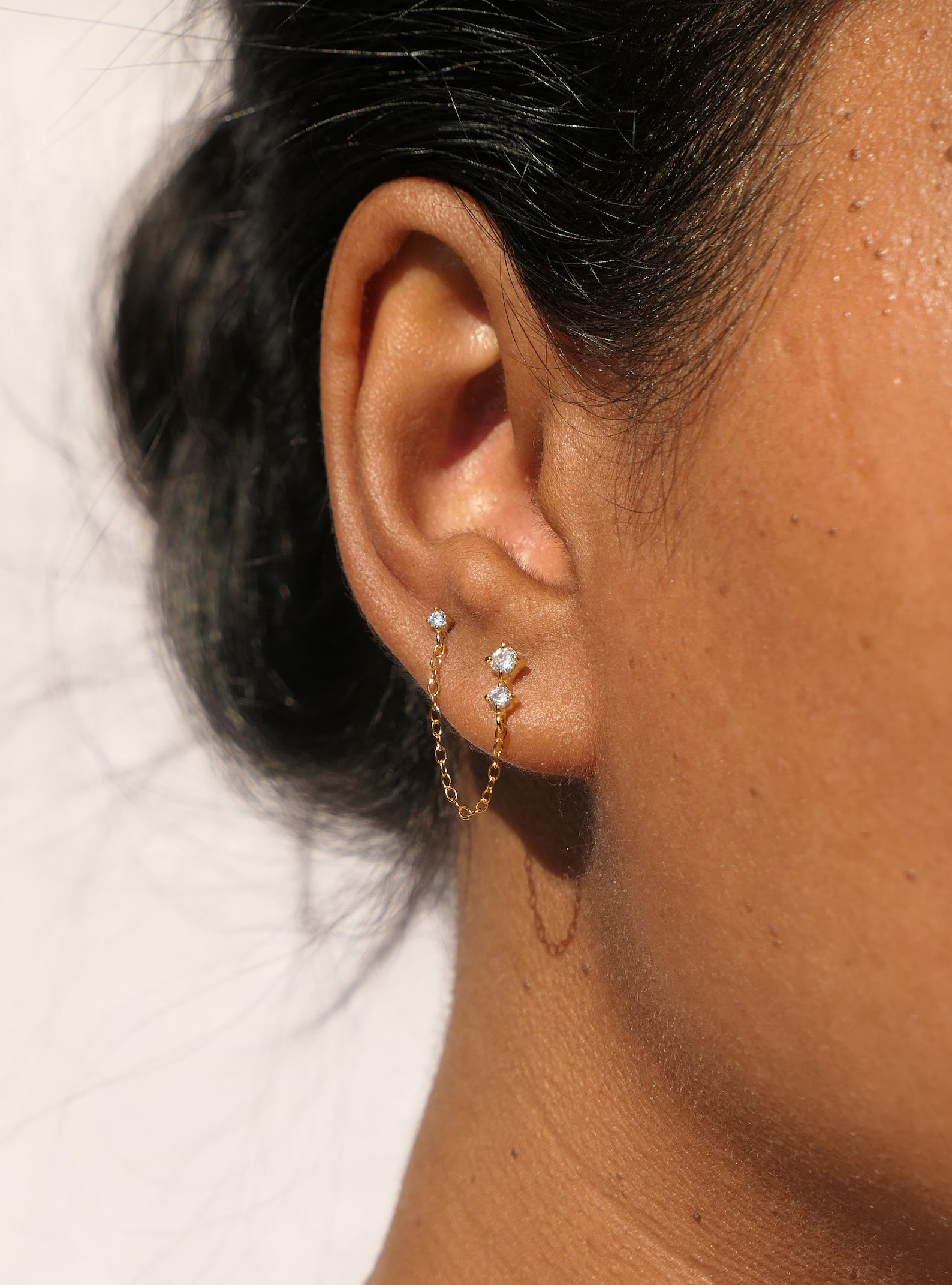 Double Stud Chain Earrings, Stud Dangling Chain Earrings, Minimal Chain Earrings, Dainty Chain Ea... | Etsy (US)