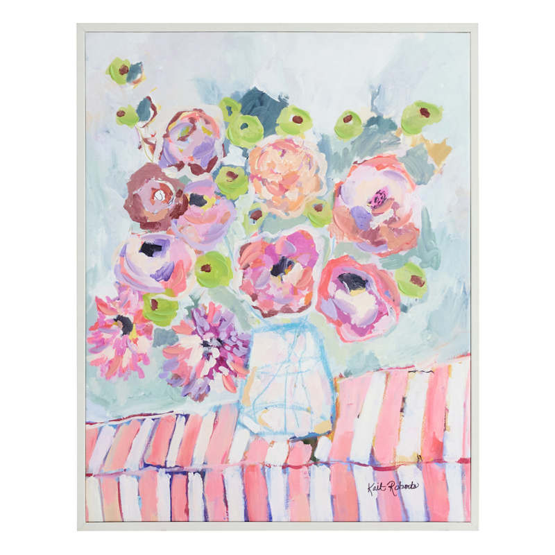 Hand Painted Pink & Green Flowers Framed Canvas Wall Art by Kait Roberts, 23x29 | At Home