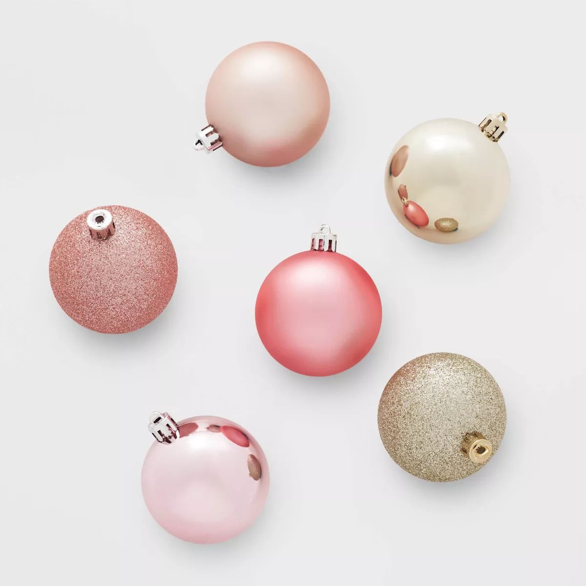 50ct Shatter-Resistant Round Christmas Tree Ornament Set Blush/Champagne - Wondershop™ | Target