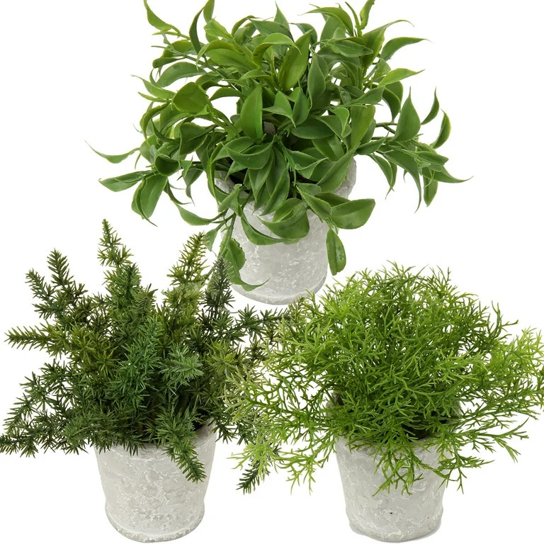 3pcs 6.5 inch Eucalyptus Rosemary Fern Artificial Plants Potted Decor Faux Plants in Pots | Walmart (US)