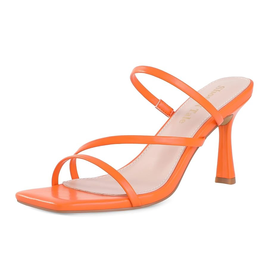 Shoe'N Tale Strappy Kitten Heels For Women Stiletto Mules Square Open Toe Slip On Sandals | Amazon (US)