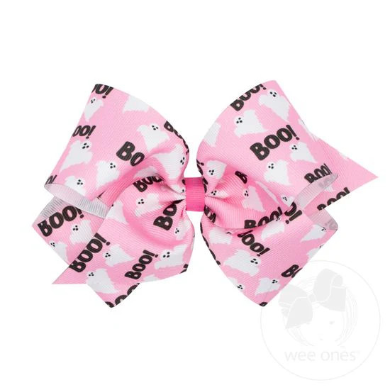 Wee Ones King Halloween Pink Boo Ghost Printed Bow | JoJo Mommy