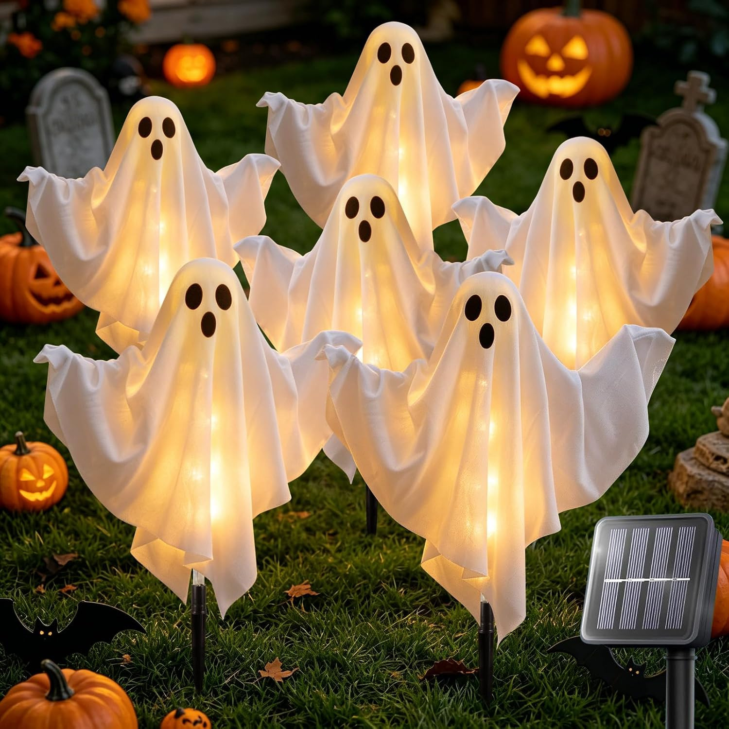 6 Pack Halloween Decoration Outdoor Solar Ghost Lights Warm White | Amazon (US)