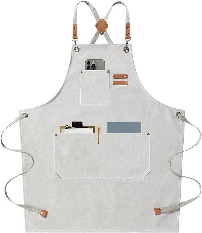 Chef Aprons for Men Women with Large Pockets, Cotton Canvas Cross Back Heavy Duty Adjustable Work... | Amazon (US)