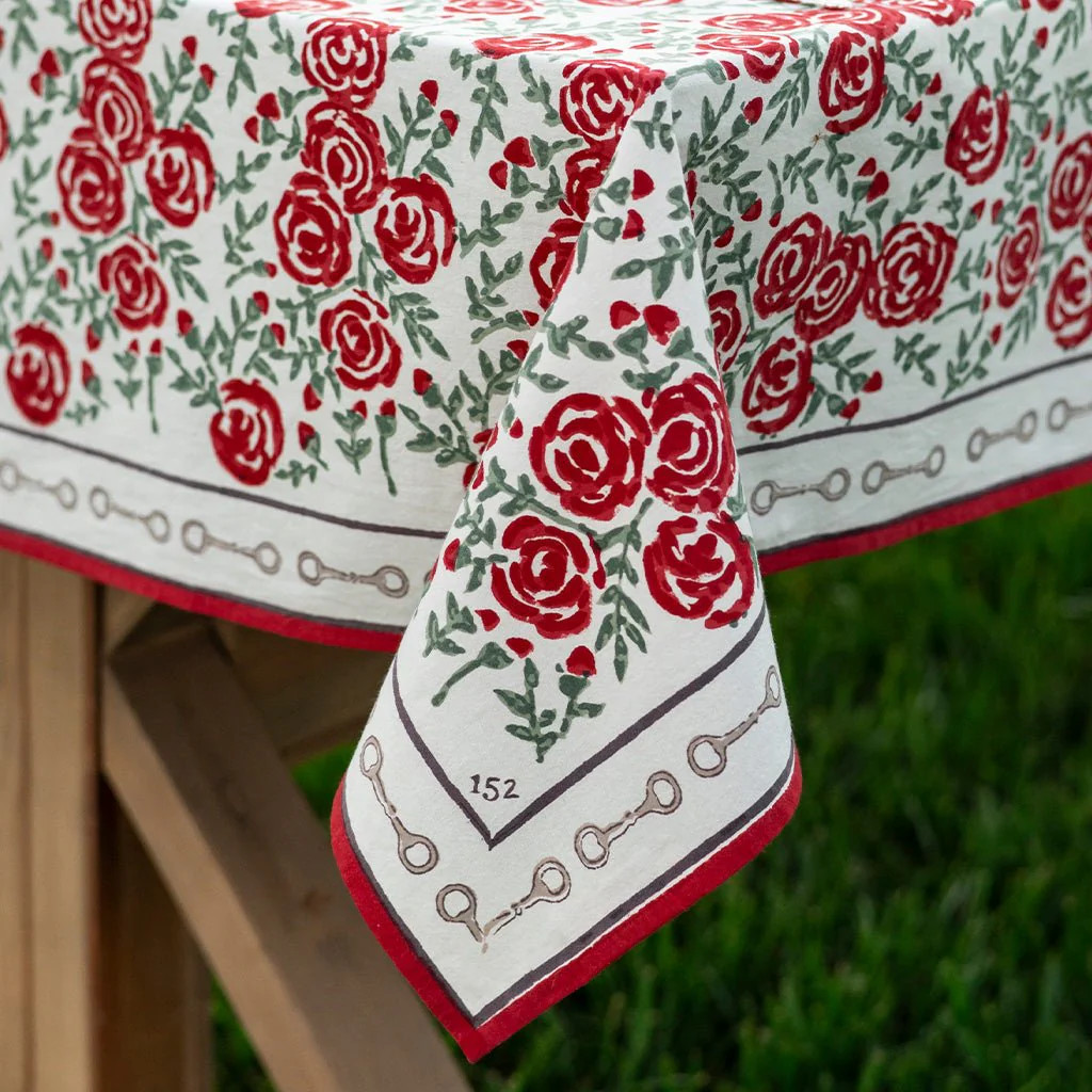 Run for the Roses 152 Tablecloth | Hand Block Derby Tablecloth | Pomegranate