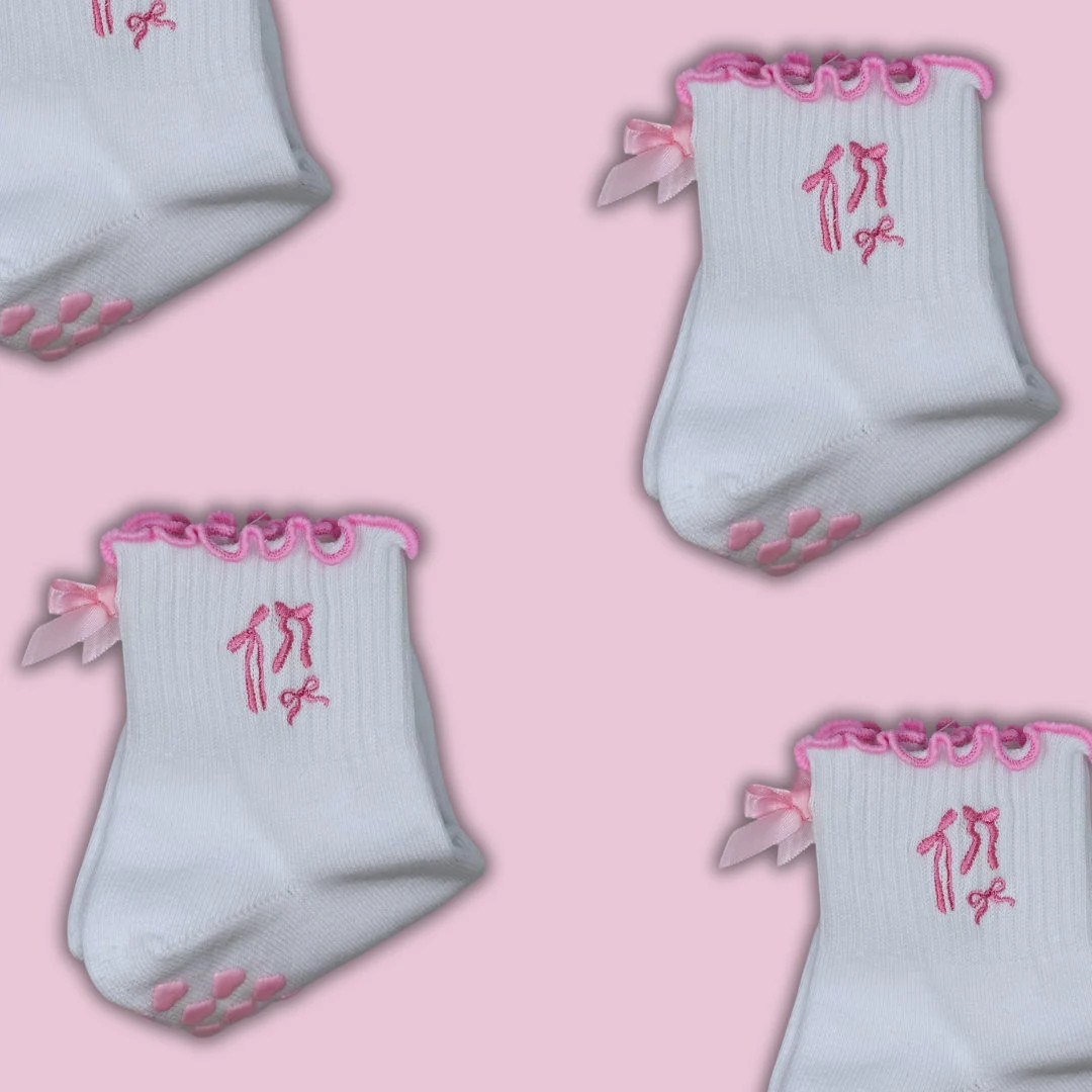 Pink Coquette Bow Grip Socks With Heart Grips for Pilates, Barre, Yoga or Lagree - Etsy | Etsy (US)