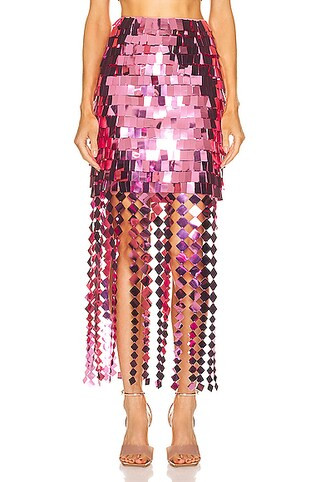 JONATHAN SIMKHAI Lucee Embroidered Sequin Midi Skirt in Punch | FWRD | FWRD 