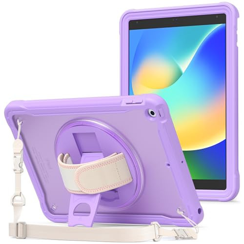 ProCase Rugged Case for iPad 9th/8th/7th Generation 10.2 inch 2021/2020/2019 Case, Heavy Duty Shockproof Rugged Cover with Hand Strap 360 Degree Rotatable Kickstand Protective for iPad 10.2 -Purple | Amazon (US)