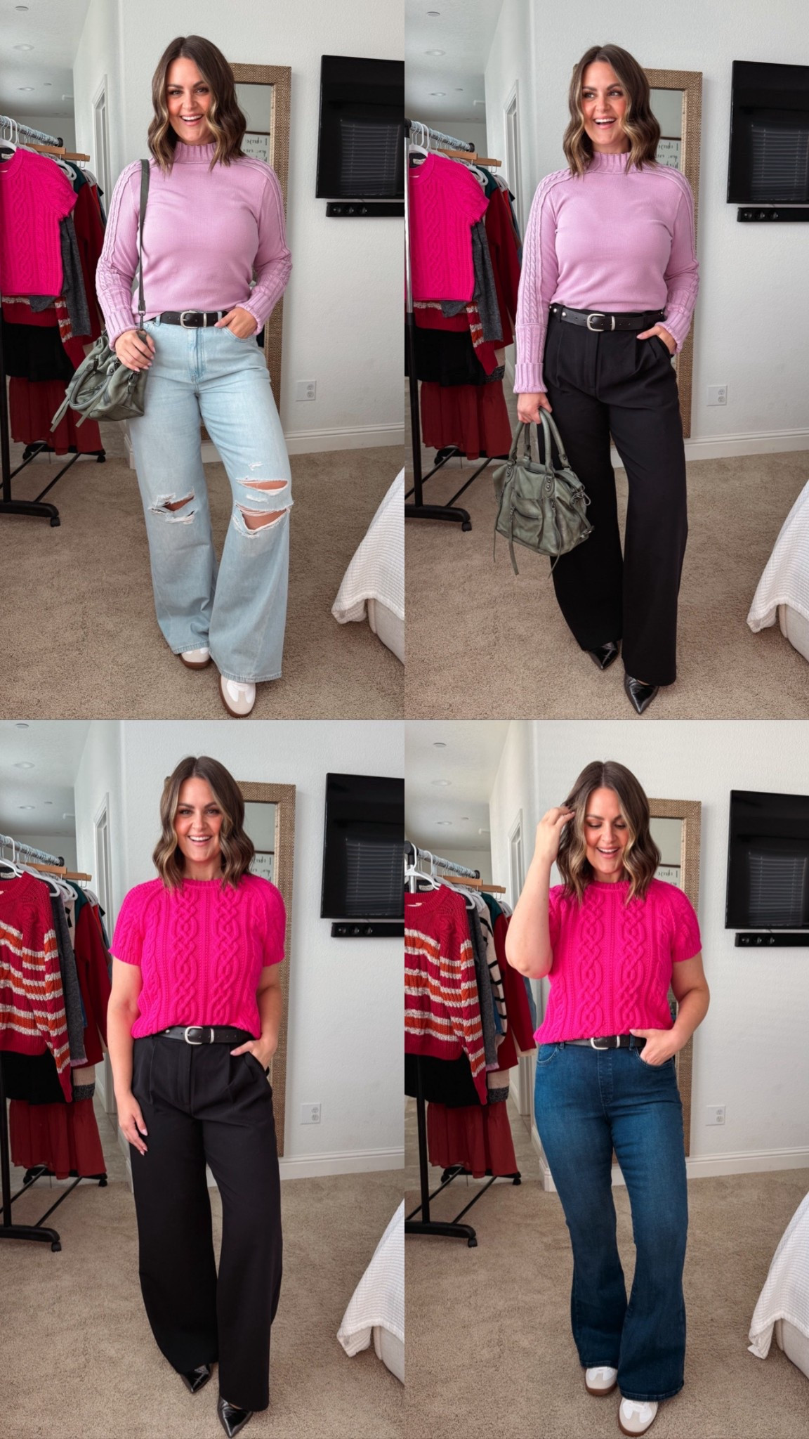 Cool Mom Wardrobe refresh from Free People

Lilac sweater, large
Pink short sleeve sweater, large
Distressed denim, 32 (need a 31)
Pull-on flares, large
Belt, M/L

Size 12, midsize, fall outfits, closet staples, elevated basics

#LTKStyleTip #LTKMidsize #LTKWorkwear