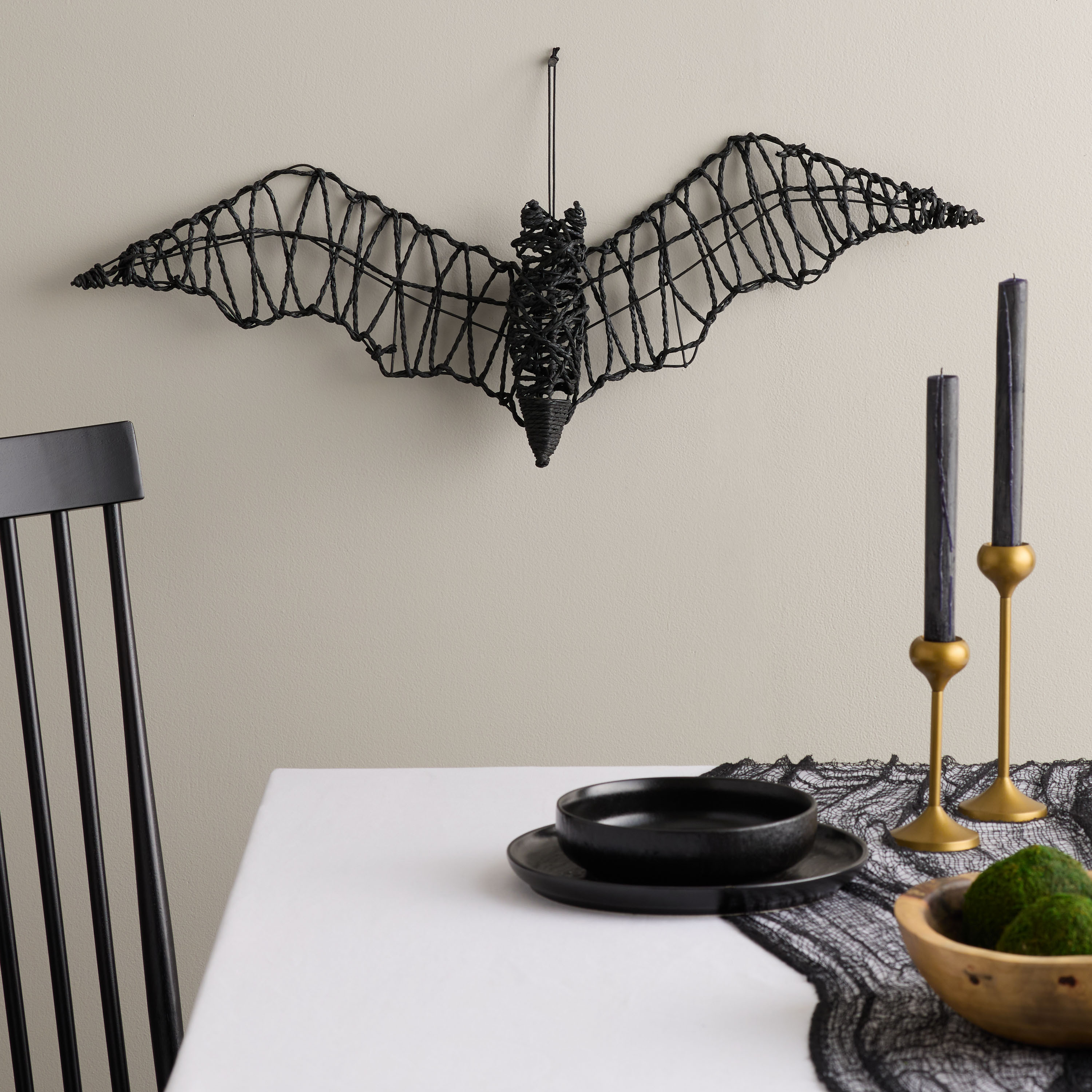 Large Black Paper Rope and Metal Bat Hanging Decor | World Market