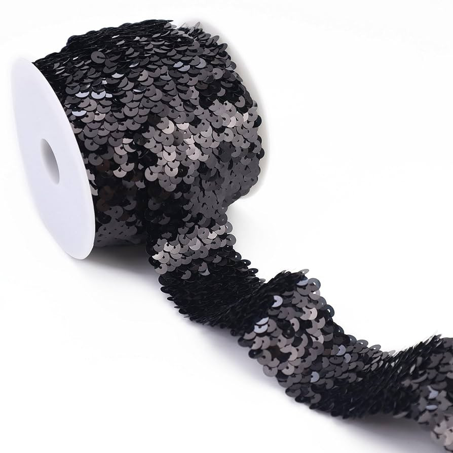 Elastic Sequin Ribbon Trim 1.6 Inch Wide Black Metallic Sequins Trim 5 Yards Stretch Lace for Sew... | Amazon (US)