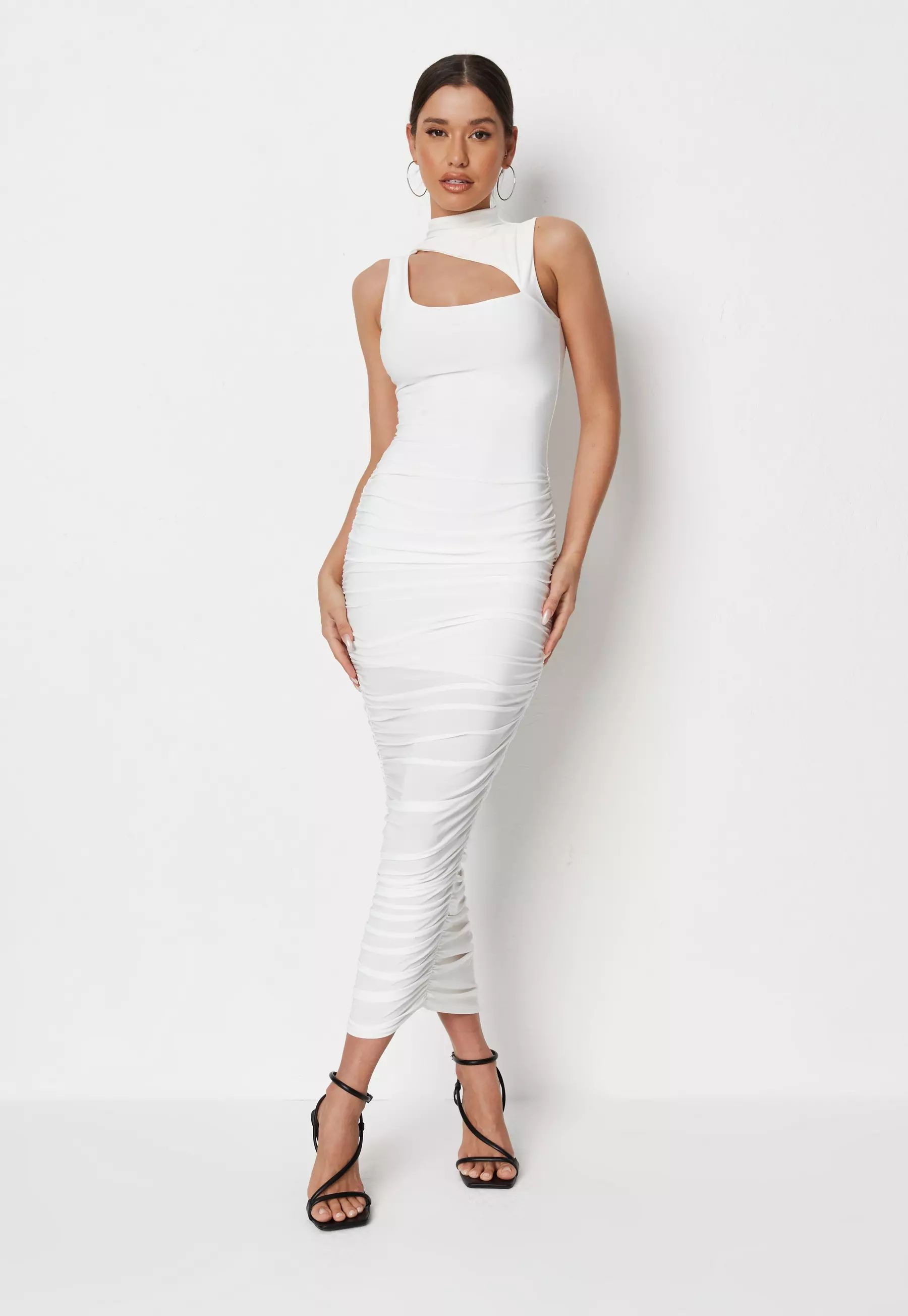 White Slinky High Neck Cut Out Midaxi Dress | Missguided (US & CA)