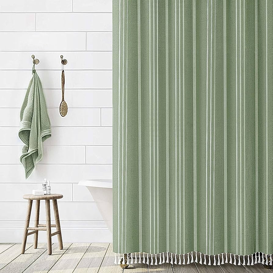 Awellife Striped Shower Curtain for Bathroom Cotton Cloth Shower Curtain Boho Farmhouse Sage Gree... | Amazon (US)