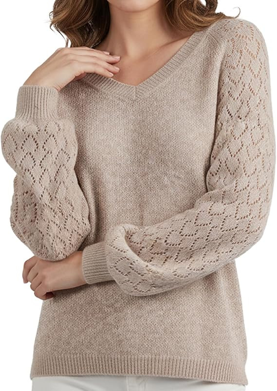 Womens 2025 Fall Sweaters: V Neck Long Sleeve Tops Classic Pullover Sweaters Loose Dressy Casual ... | Amazon (US)