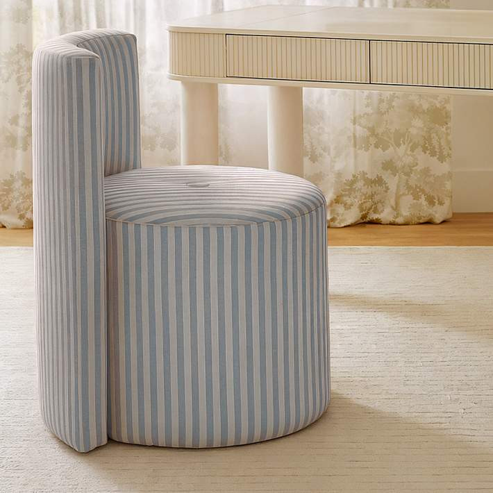 Alyssa Blue Striped Linen Rolling Desk Chair | Lamps Plus
