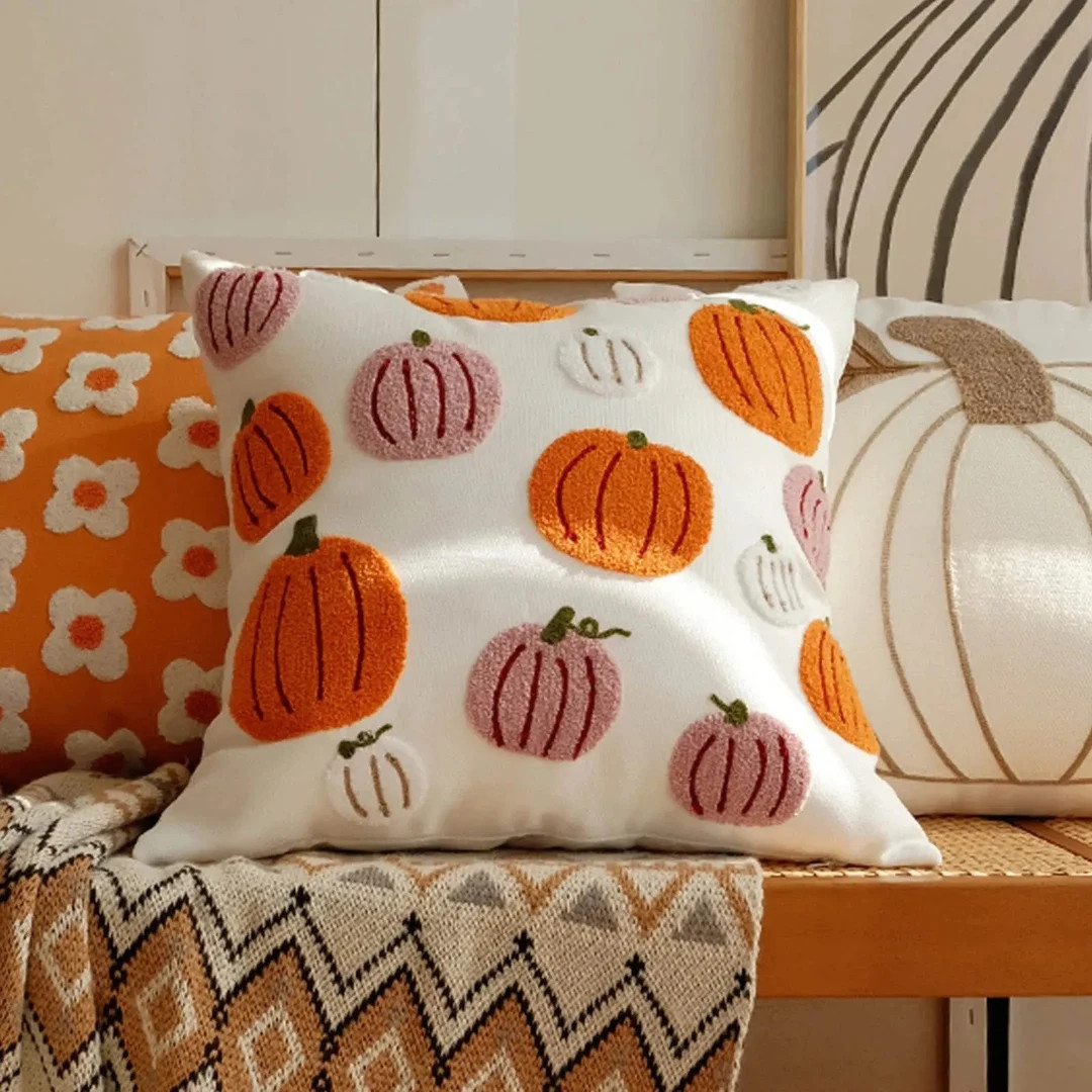 Funny Pumpkin Cushion, Handmade Pillow Case, Halloween Pumpkin Décor Cover, Colorful Pumpkins, P... | Etsy (US)