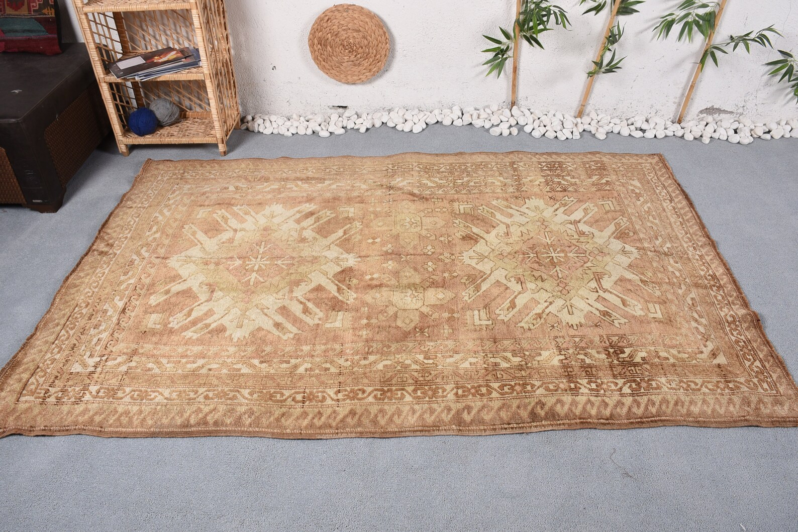 Vintage Rug, Area Rugs, Turkish Rug, Muted Anatolian Rugs, Rugs For Living Room, 4.8x7.4 ft Beige... | Etsy (US)