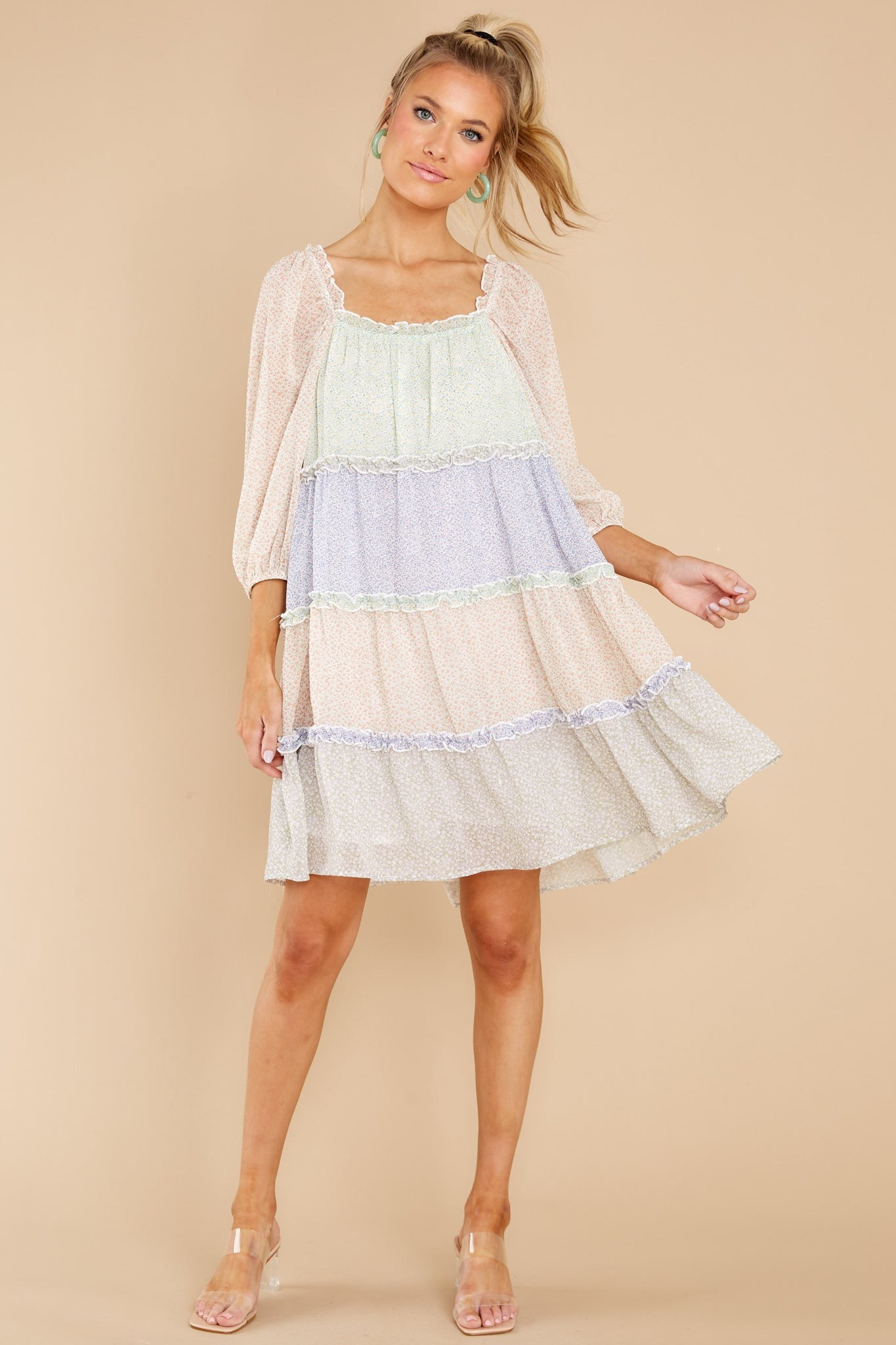 Sweet Inspirations Peach Multi Floral Print Dress | Red Dress 