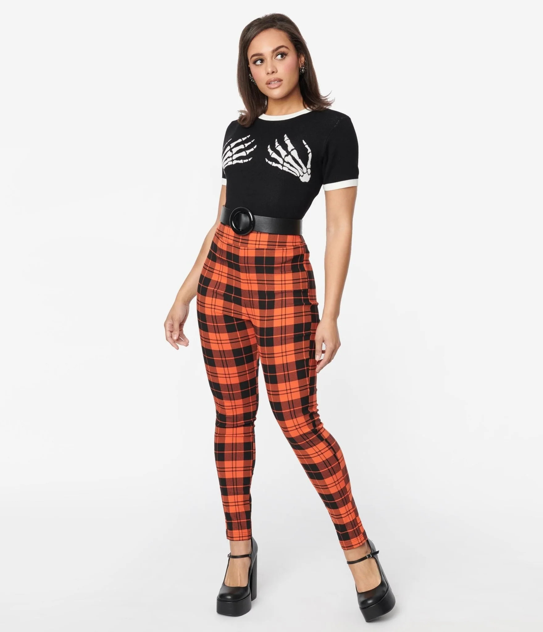 Retro & Vintage Unique Vintage Orange Plaid Rizzo Cigarette Pants | Unique Vintage Halloween | UniqueVintage