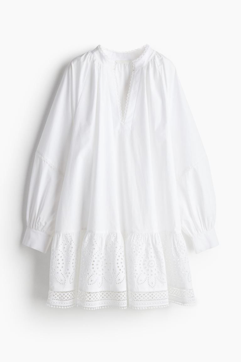 Dress with Eyelet Embroidery - White - Ladies | H&M US | H&M (US + CA)