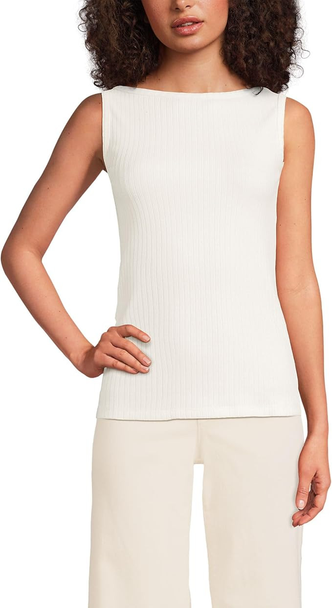 Lands' End Women's Sleeveless Pointelle Rib Boat Neck Tank | Amazon (US)