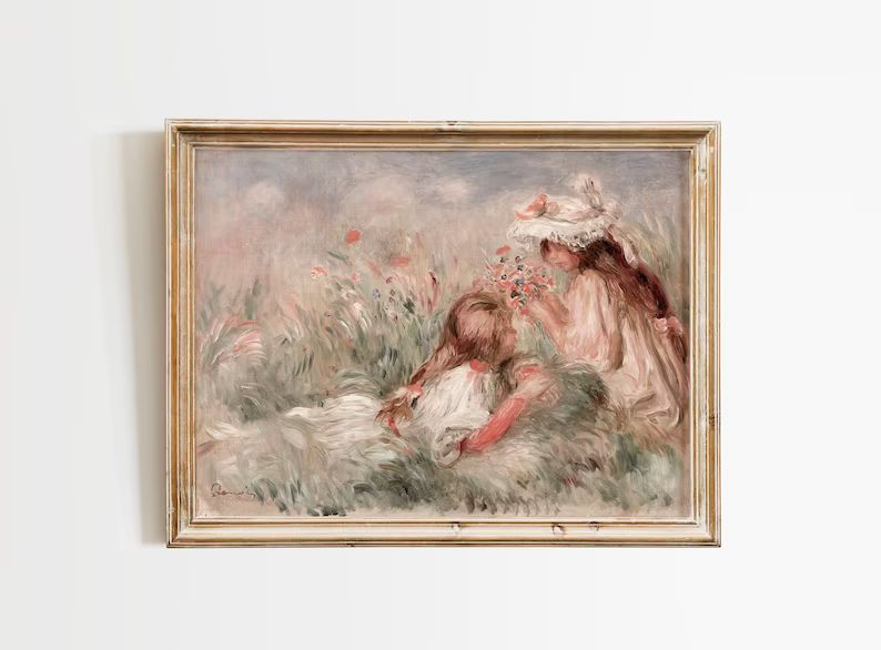 Vintage Renoir painting // Girls in a Garden // 1800s Impressionist Art // Digital Download | Etsy (US)