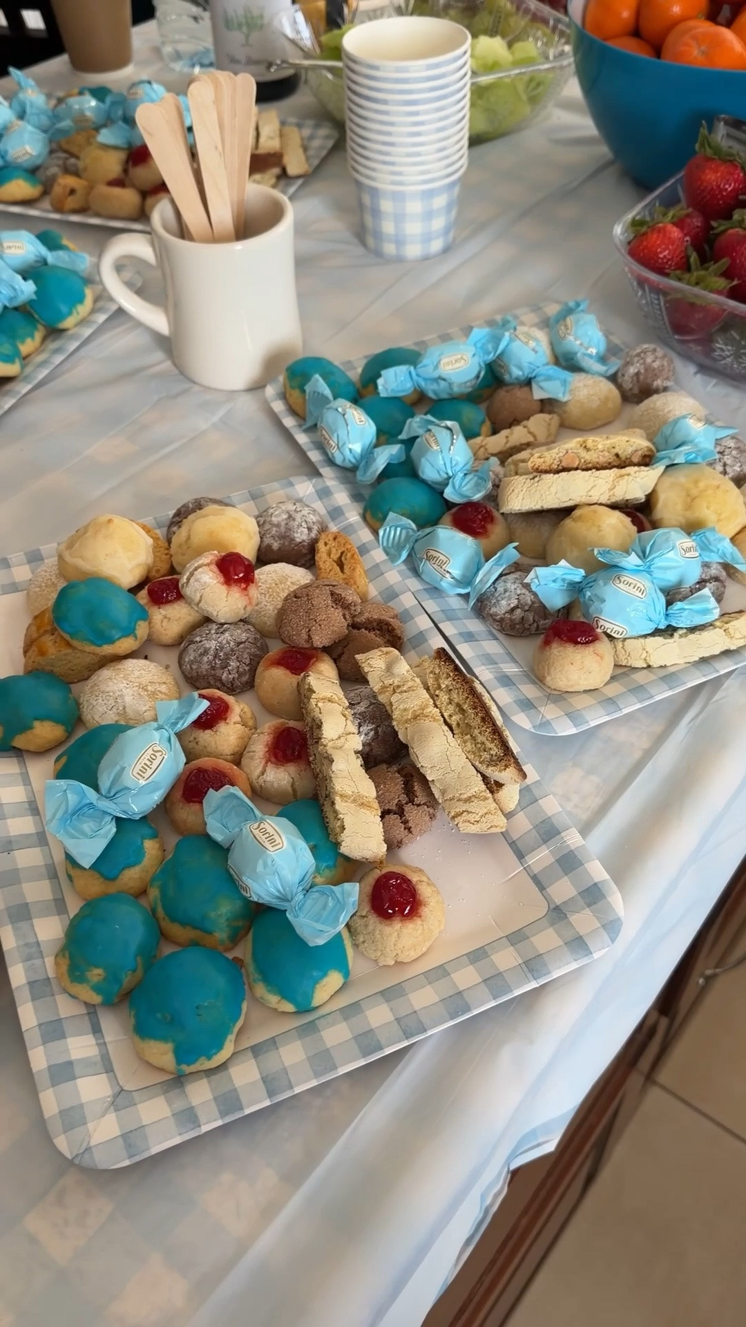 Linking the disposable blue gingham plaid tablecloths , trays and fruit cups 
#LTKKids
#LTKBaby
