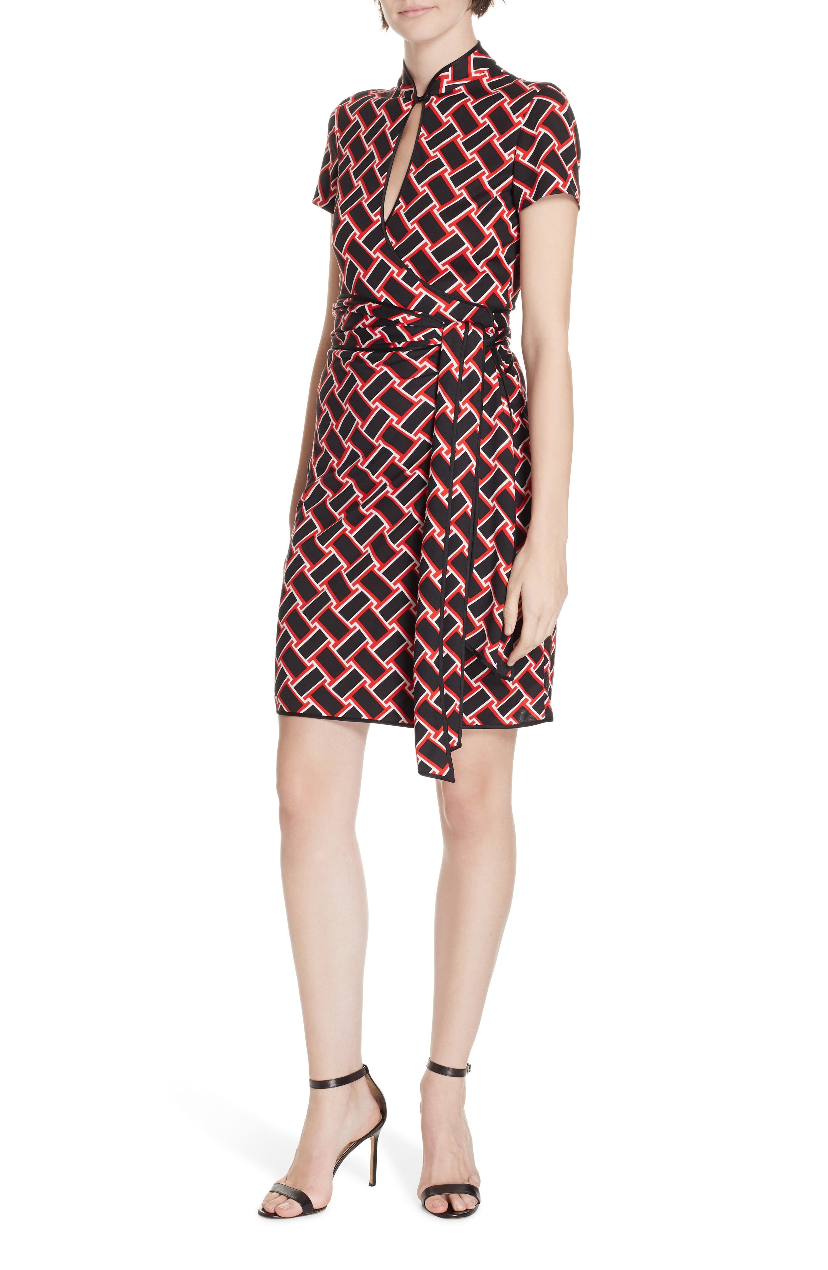 Women's Dvf Jovie Basketweave Print Silk Jersey Dress, Size 0 - Black | Nordstrom