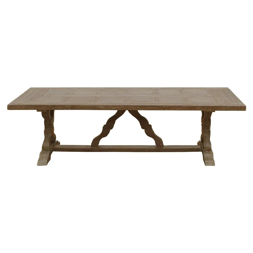 Linet French Country Grey Fiberglass Outdoor Rectangular Dining Table - 102"W | Kathy Kuo Home