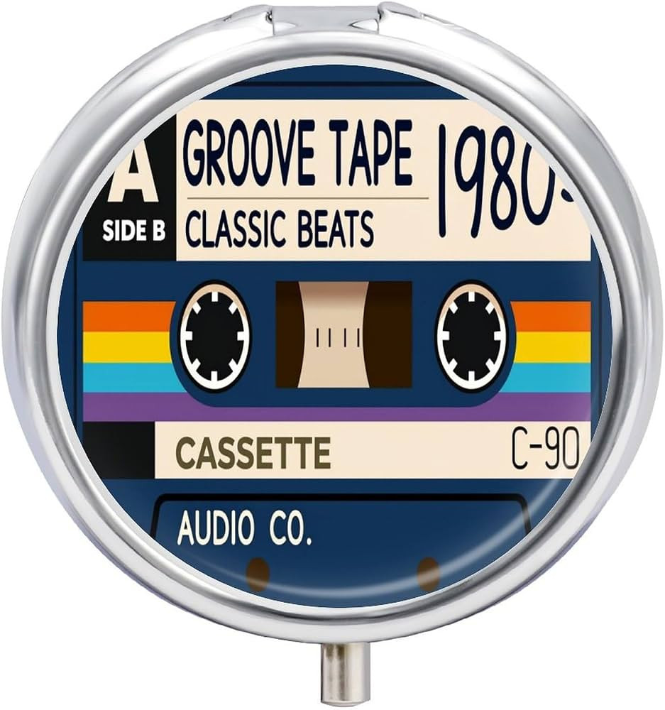 Vintage Tape 1980s Classic Cassette Small Round Metal Pill Box with Mirror, 3 Compartment Pocket ... | Amazon (US)