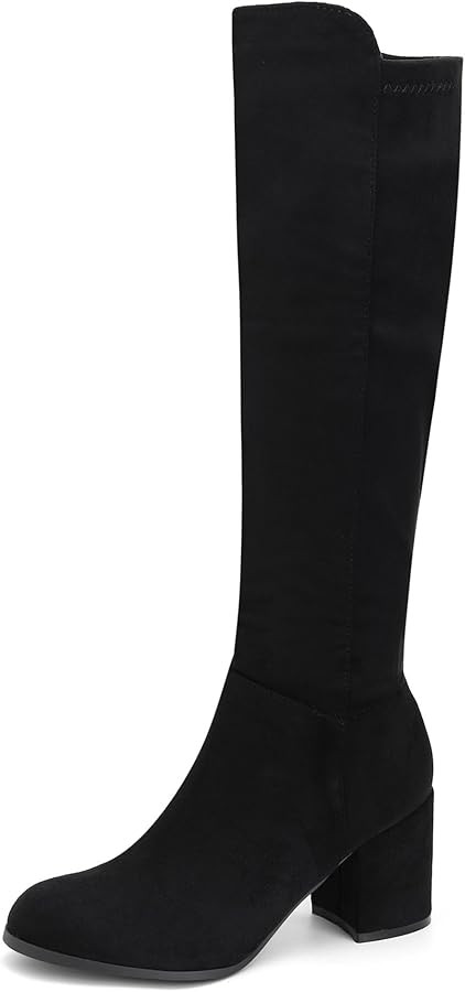 Women's Knee High Boots,Round Toe Stretchy Fashion Boots for Women, Low Block Heel Zipper Tall Bo... | Amazon (US)